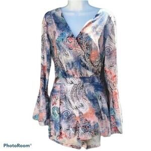 2/$24 NWOT Oscar St Paisley Surplice Belted Long Sleeve Romper L Back ZIp #8025